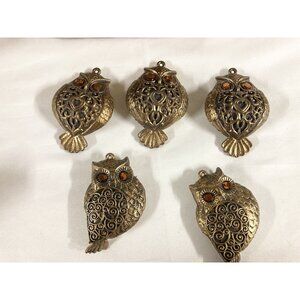 Allen + Roth Brass Owl Ornaments Kugel Style Christmas Tree Decoration Set of 5